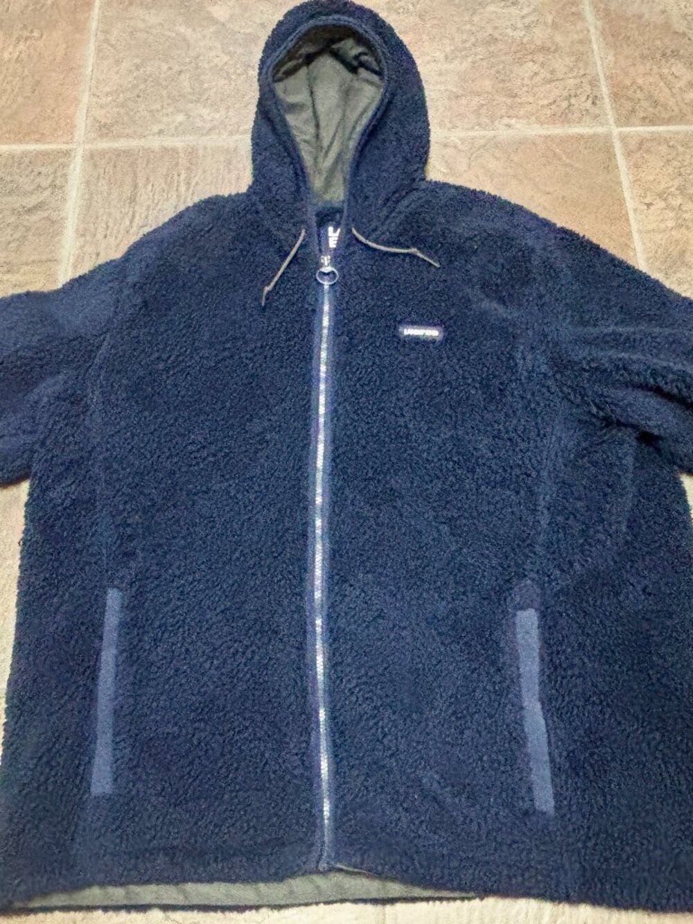 ~~Lands End Cozy Sherpa Fleece Hoodie Full Zip Navy Deep Pile Men's XLT...VGUC!!